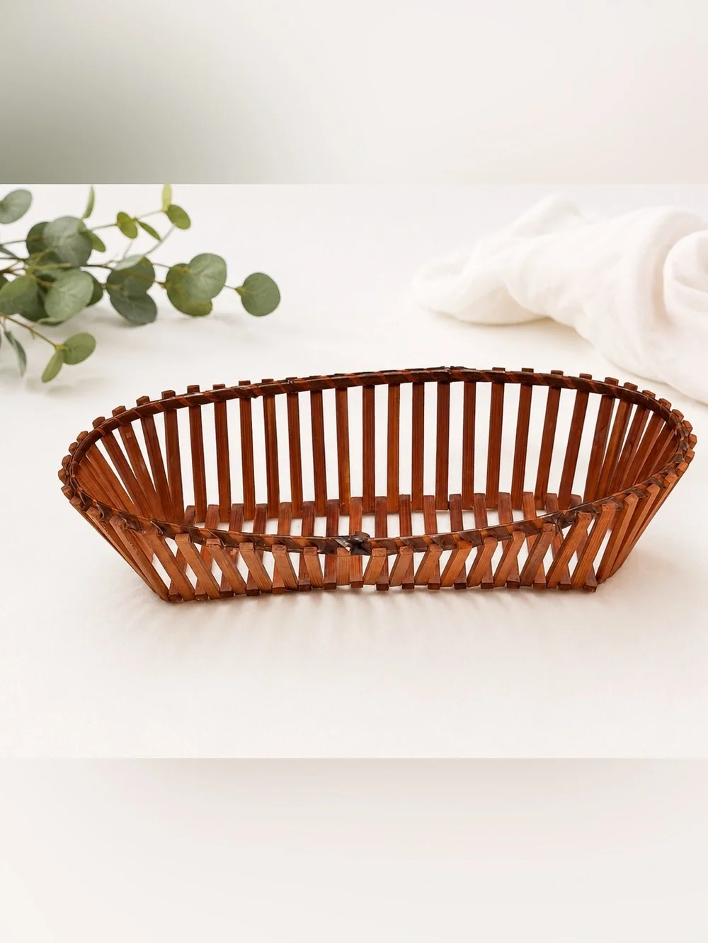 Vintage Wooden Slat Basket Oval Bread Basket Farmhouse Rustic Cottagecore Decor